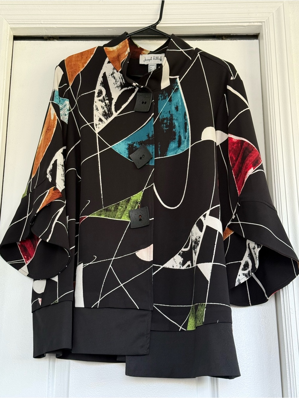 Joseph Ribkoff Black Abstract Multi-Color Boxy Jacket - Picture 2 of 10